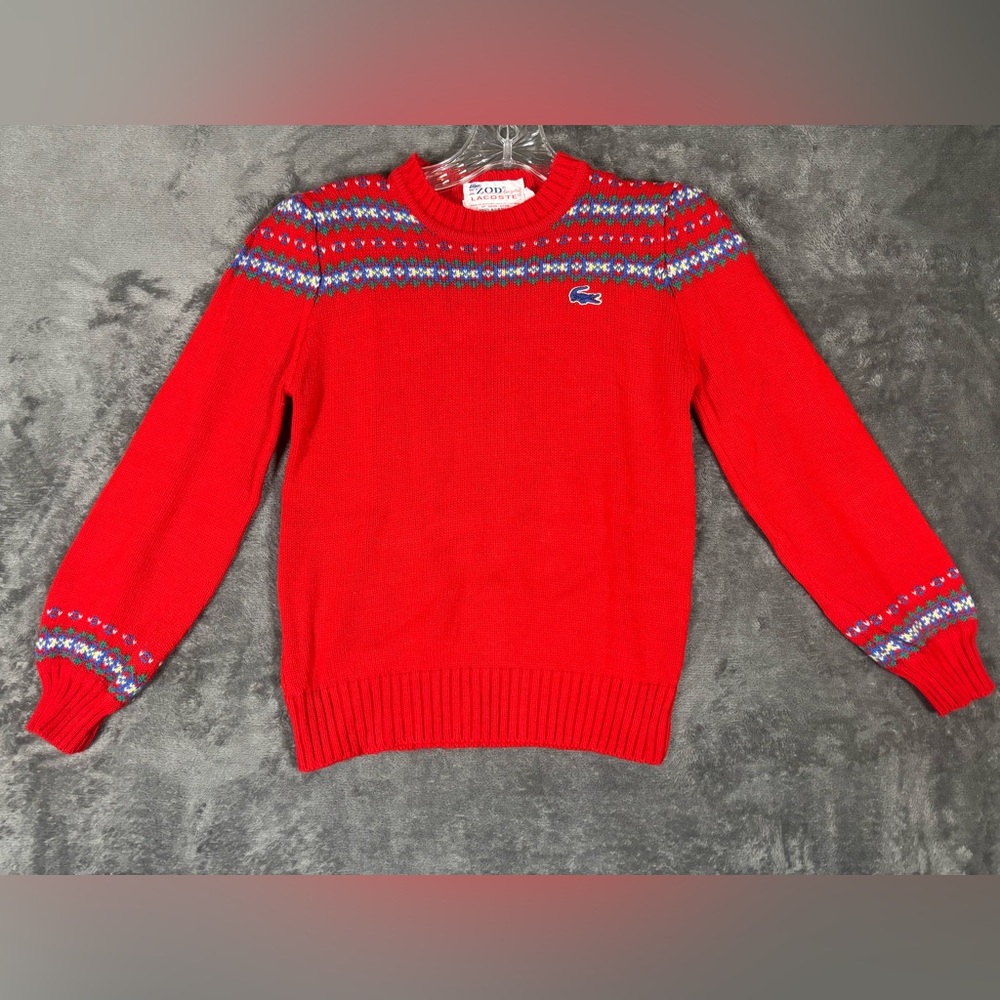 Vintage Lacoste Red Sweater‎ Girls Size Large (14) Winter Ski Chic